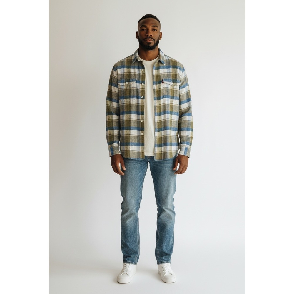 Levis Mens Plaid Flannel‎ Shirt Long Sleeve Button Up Casual Mens, Size XL, NWT